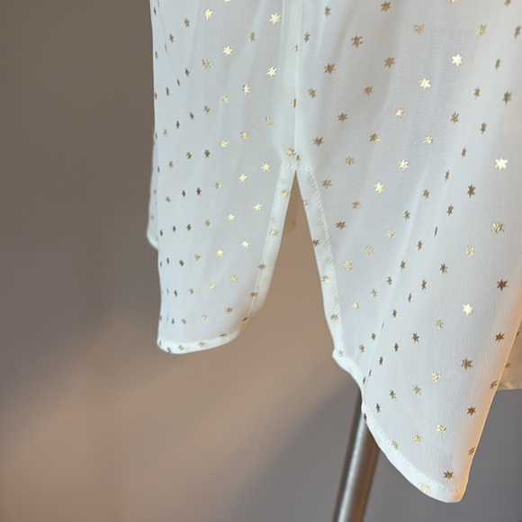 Michael Kors ivory / gold stars ruffke sleeve and shoulders blouse tie neck L - Picture 5 of 12